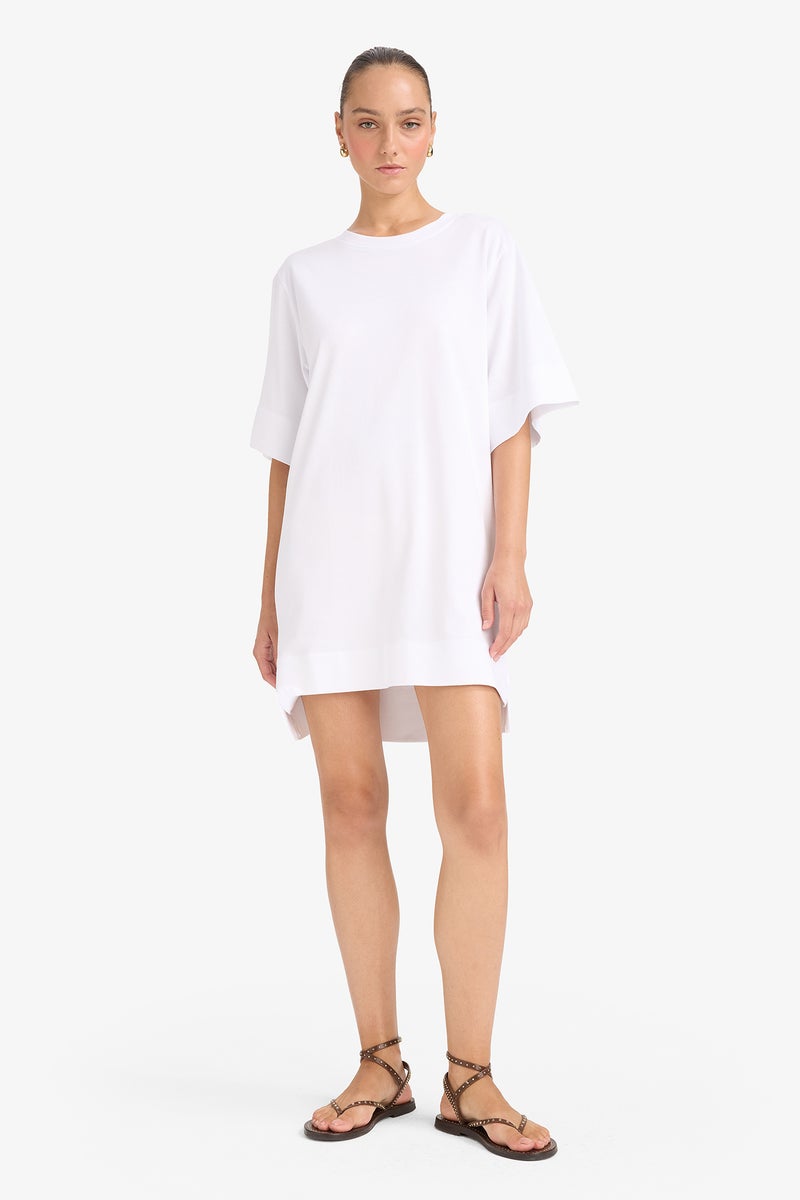 DeFacto White Woman A-Line Cotton Short Sleeve Mini Dress Casual - Image 5